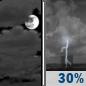 Tonight: A slight chance of rain showers between 4am and 5am, then a chance of showers and thunderstorms. Mostly cloudy, with a low around 65. South wind 5 to 10 mph. Chance of precipitation is 30%. Tonight: Mostly Cloudy then Chance Showers And Thunderstorms
