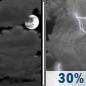 Tonight: A chance of showers and thunderstorms after 5am. Mostly cloudy, with a low around 68. Southeast wind around 6 mph. Chance of precipitation is 30%. New rainfall amounts less than a tenth of an inch possible. Tonight: Mostly Cloudy then Chance Showers And Thunderstorms
