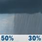Sunday: A chance of rain showers. Mostly cloudy, with a high near 45. West wind 12 to 16 mph. Chance of precipitation is 50%. Sunday: Chance Rain Showers