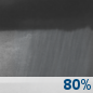 Friday Night: Rain showers. Cloudy, with a low around 39. Chance of precipitation is 80%. Friday Night: Rain Showers